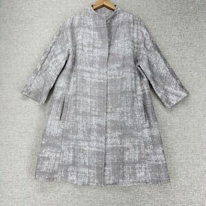 Eileen Fisher‎ Coat Womens Large Gray Open Front Collarless Jacquard 3/4 Sleeve